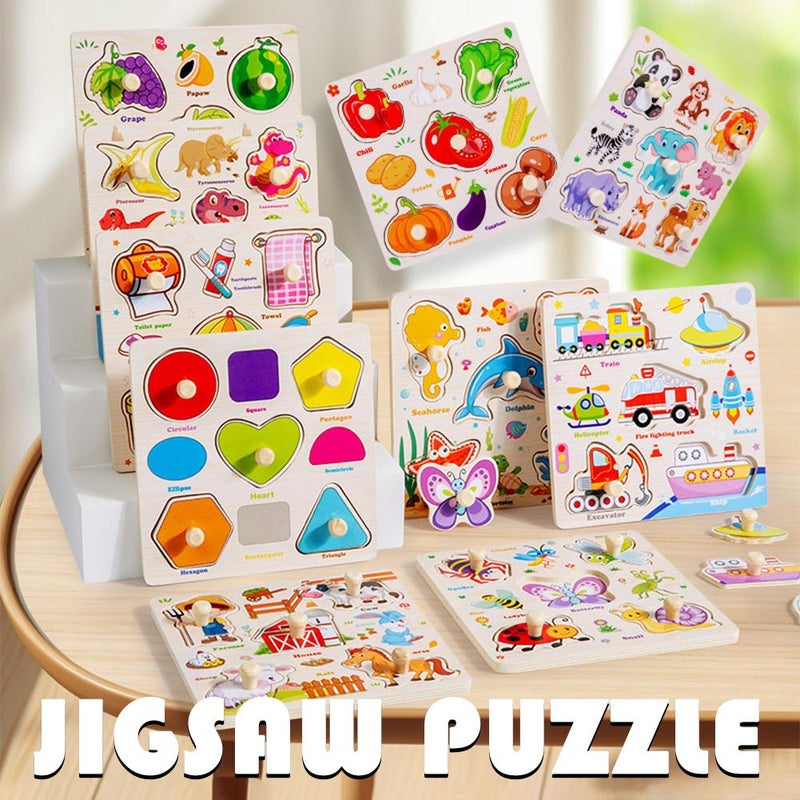 Toddler Wooden Peg Puzzle Toys for Age 2-4 3-5 Year Old Boys Girls,Educational Learning Sensory Toy,Animals, Traffic,Farm,Ocean, Vegetable,Insect Great Preschool for Girls Boys (Animal) - Image 2